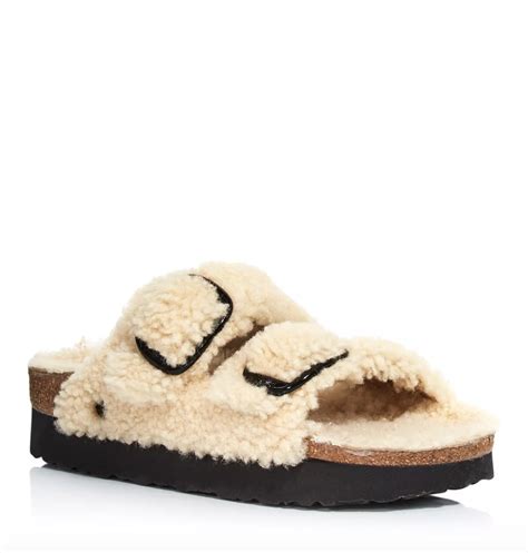 shearling slides for women.